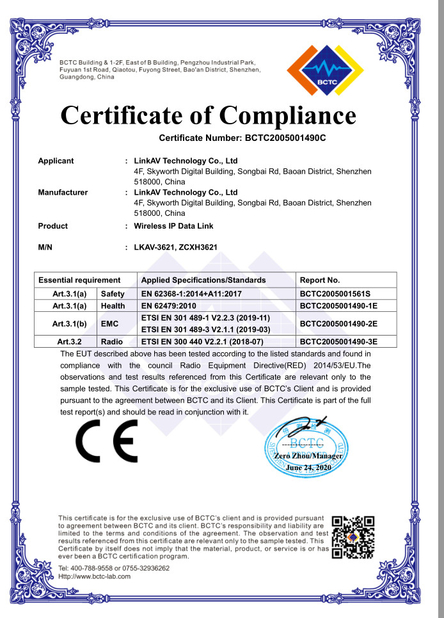Çin LinkAV Technology Co., Ltd Sertifikalar
