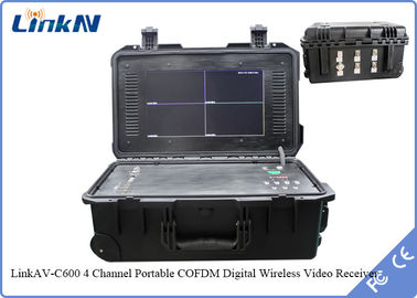 COFDM Çanta Video Alıcısı 4 Kanal IP65 Pil ve Ekranla AES256 H.264 DC 12V